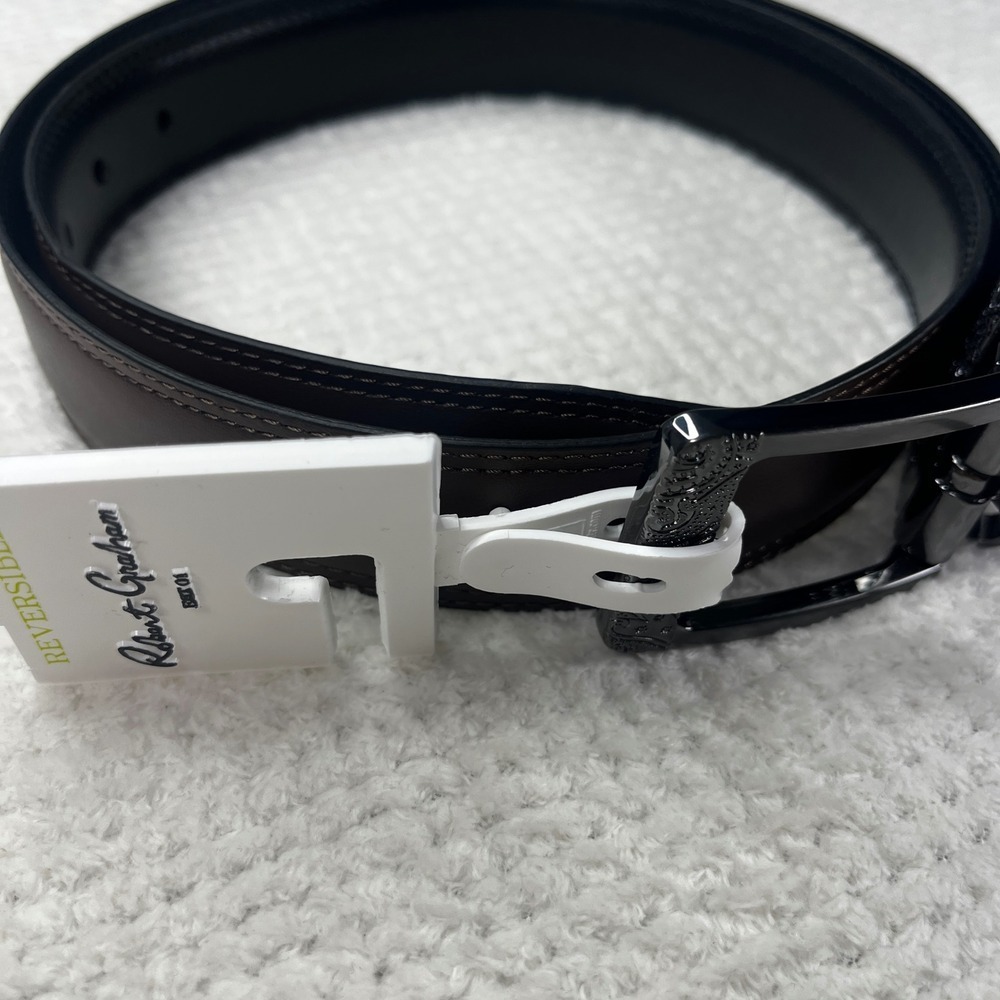New Robert Graham Barolo Reversible Belt Black Brown Size 36 Embossed Buckle